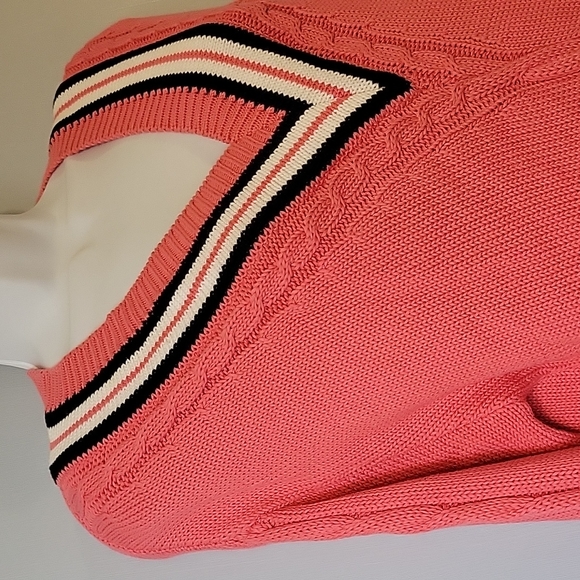 Cotton Country Size M/M V-neck Pinkish Tangerine Knit Sweater - Picture 6 of 7
